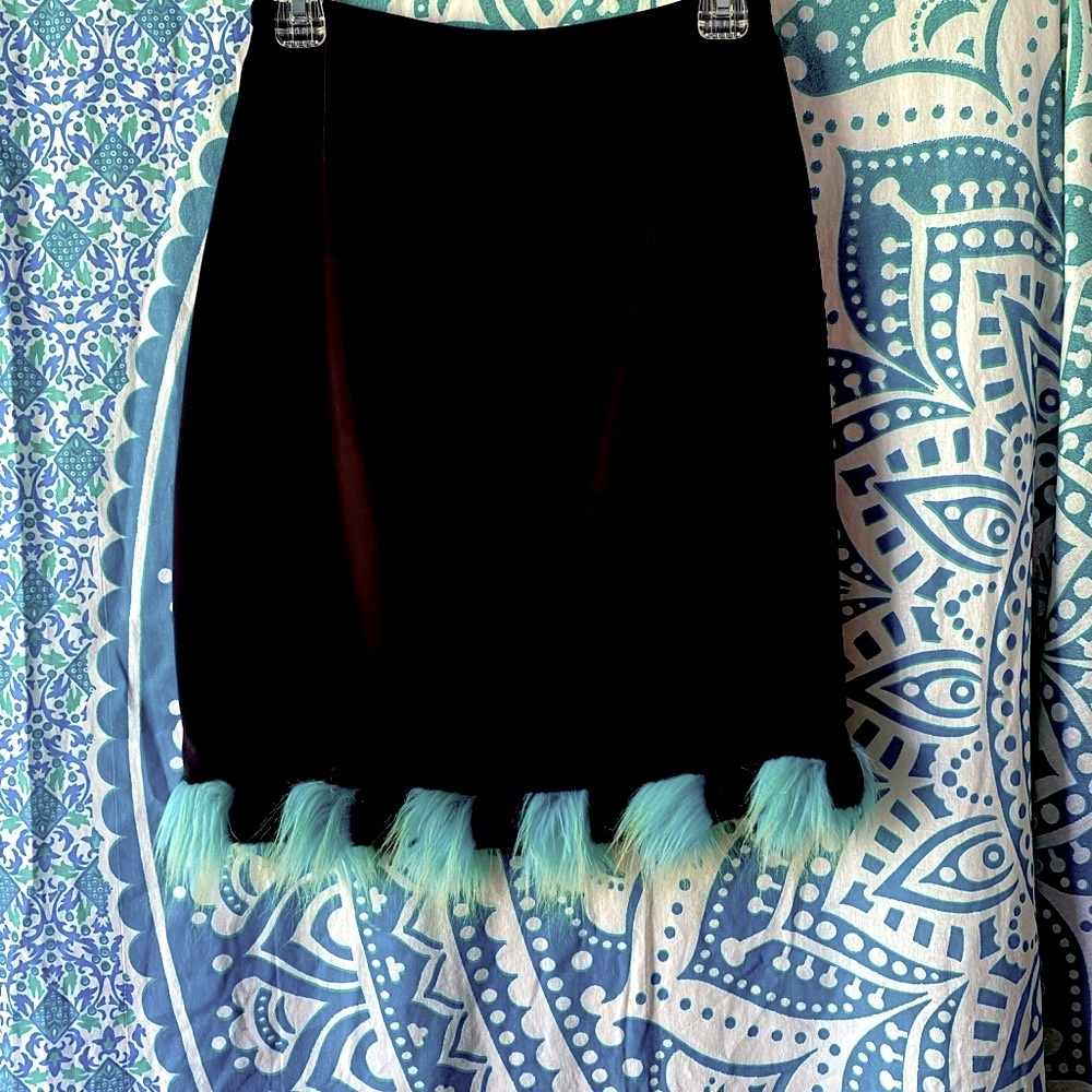 Y2K Clubkid Vintage Skirt Faux Fur Black Blue Green Size 4 90s Weird Punk Rare